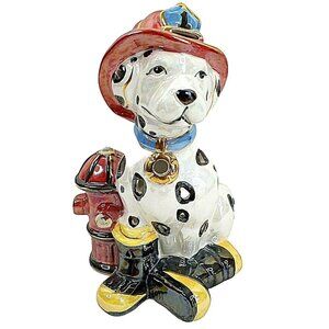 Fire House Dog Tea Light Holder Iridescent Helmet Boots Hydrant 7"